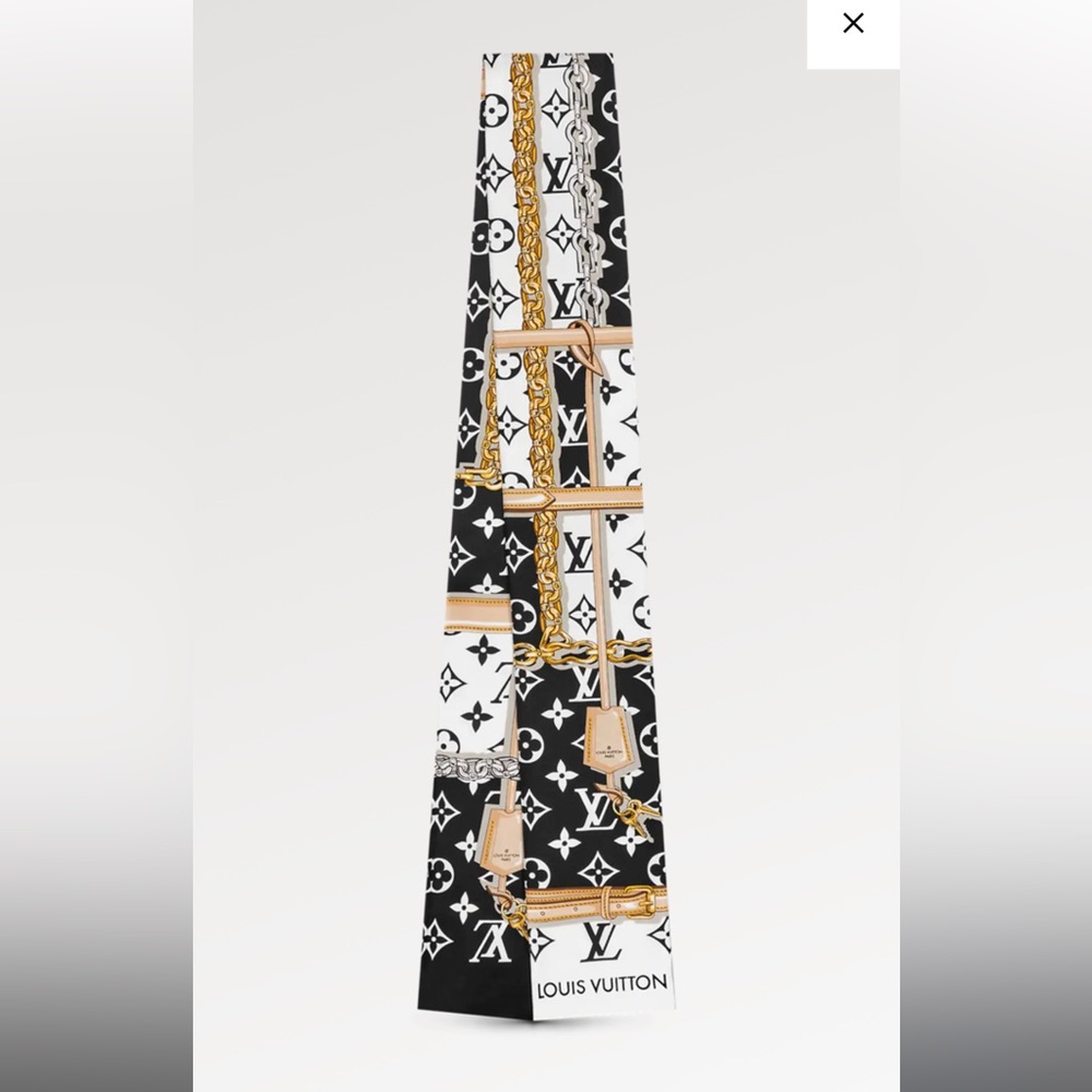 Louis Vuitton Black White Monogram Silk Bandeau Twilly Scarf NEW Box HOST PICK 💖 - Picture 4 of 8